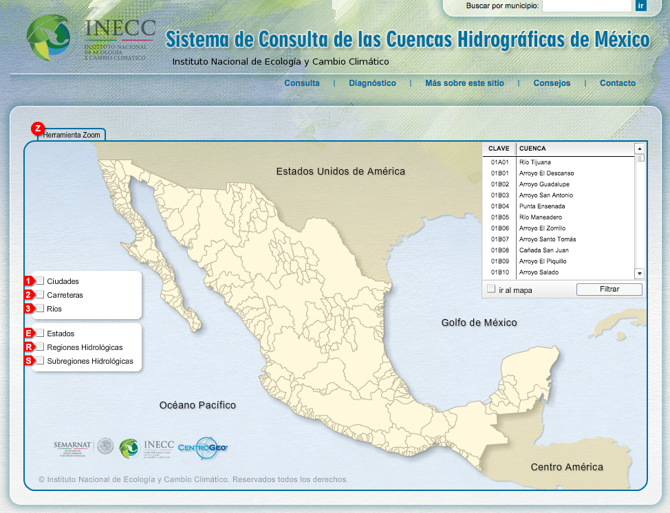 Sistema de consulta de las Cuencas Hidrográficas de México